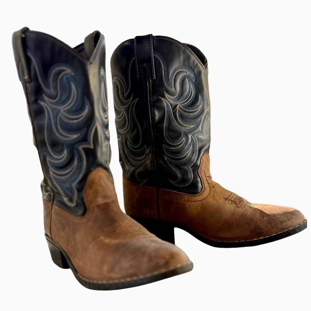 Cody James Boys Western Boots Size 5 Brown Black Distressed Leather Embroidered